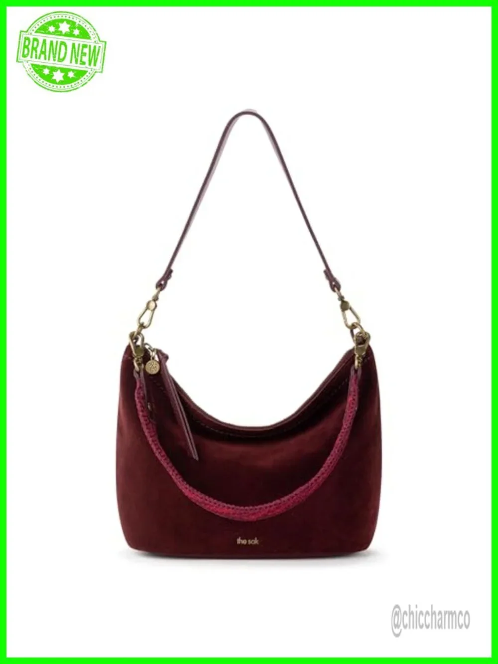 Small Leather Hobo Bag with Zipper & Crochet Strap